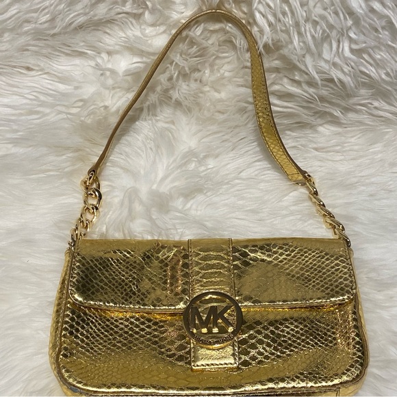 Michael Kors Metallic Gold Leather Flap Purse NWT - Picture 15 of 16